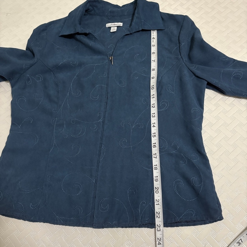 Croft & Barrow Womans Zip Front Jacket Blazer Faux Suede Blue Size Petite M - Picture 11 of 11